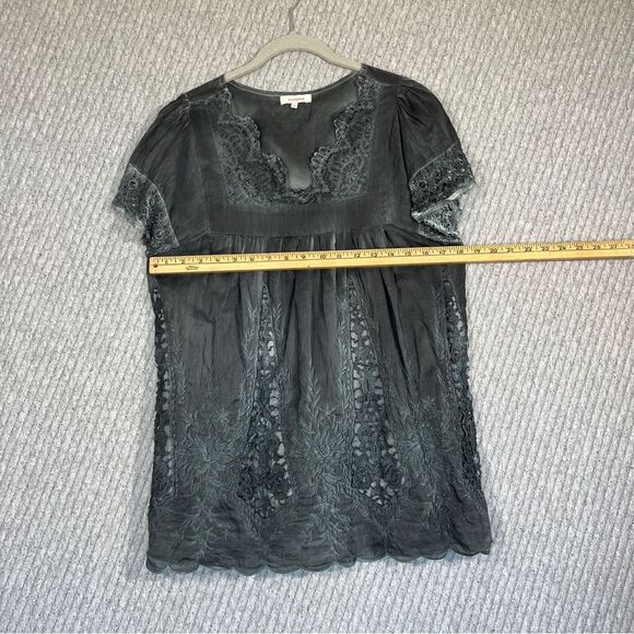 Sundance M Knit Lace Short Sleeve Top Blouse Tunic Sun Washed Grey Lightweight - Picture 6 of 16
